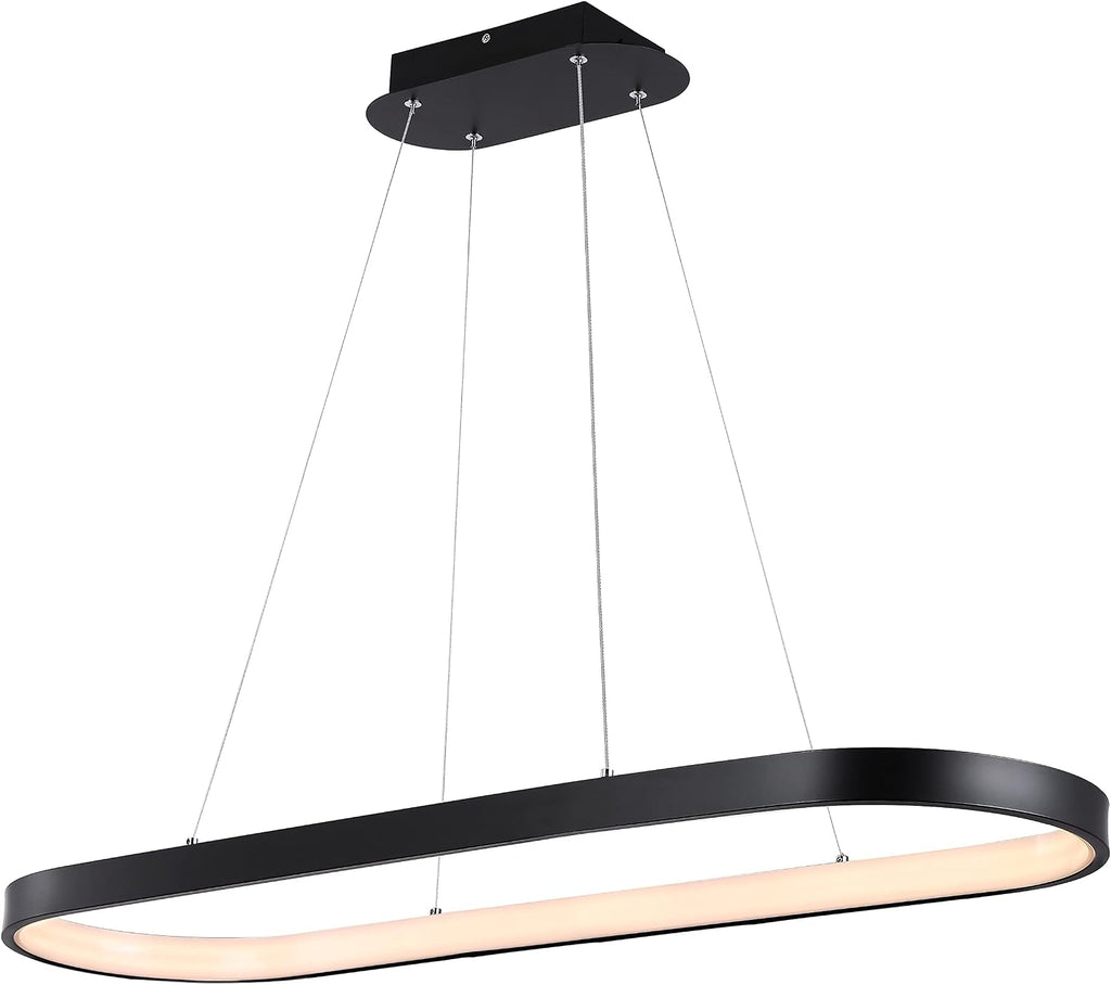 Nolan 1-Light Linear Integrated LED Pendant 38.75" Metal, Black | Modern Bohemian Oval Ring, Island Chandelier for Kitchen or Dining Room, Dimmable, Adjustable Height, 3000K, 37W