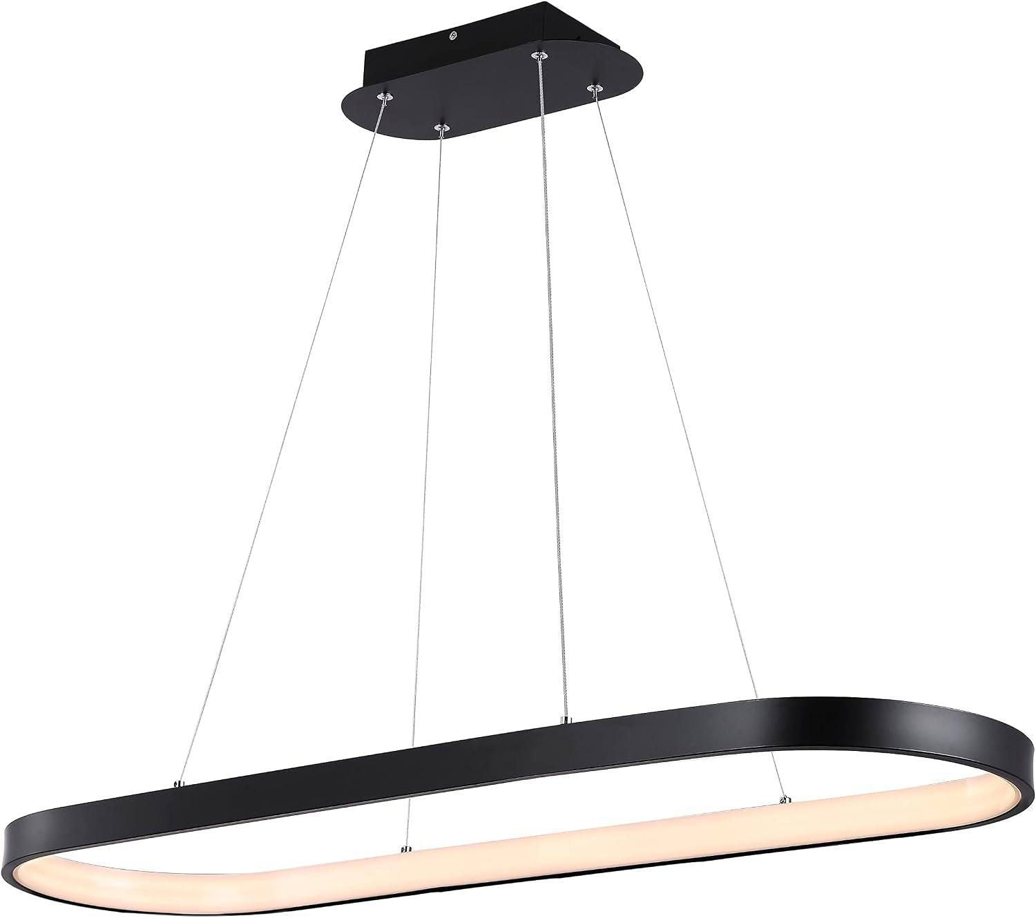 Nolan 1-Light Linear Integrated LED Pendant 38.75" Metal, Black | Modern Bohemian Oval Ring, Island Chandelier for Kitchen or Dining Room, Dimmable, Adjustable Height, 3000K, 37W