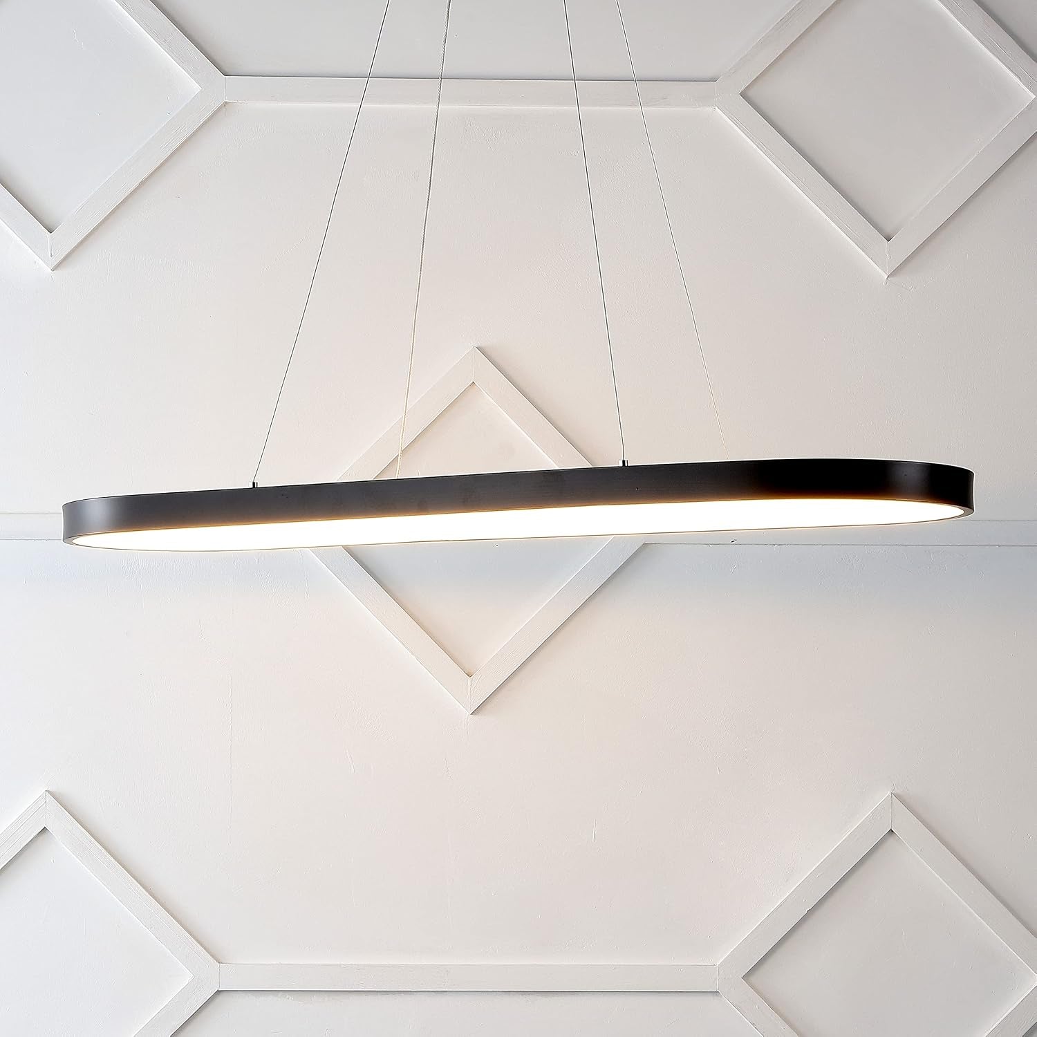 Nolan 1-Light Linear Integrated LED Pendant 38.75" Metal, Black | Modern Bohemian Oval Ring, Island Chandelier for Kitchen or Dining Room, Dimmable, Adjustable Height, 3000K, 37W