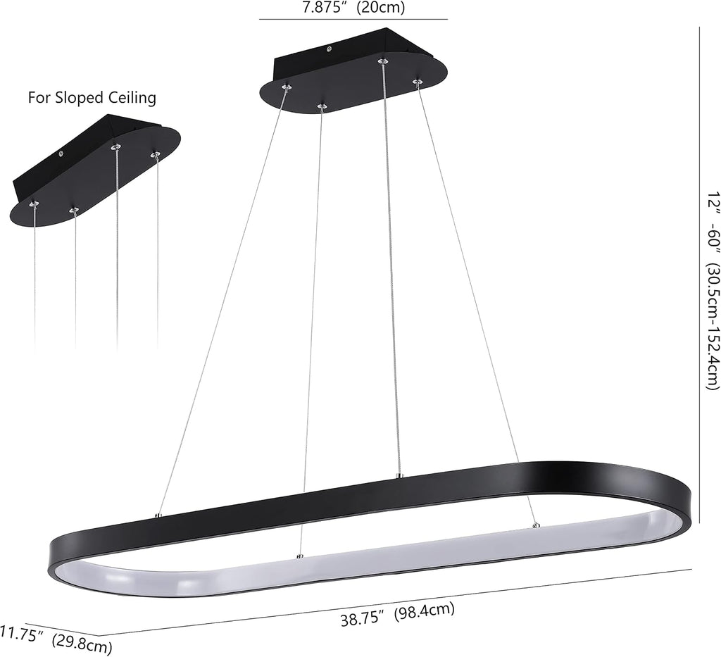 Nolan 1-Light Linear Integrated LED Pendant 38.75" Metal, Black | Modern Bohemian Oval Ring, Island Chandelier for Kitchen or Dining Room, Dimmable, Adjustable Height, 3000K, 37W
