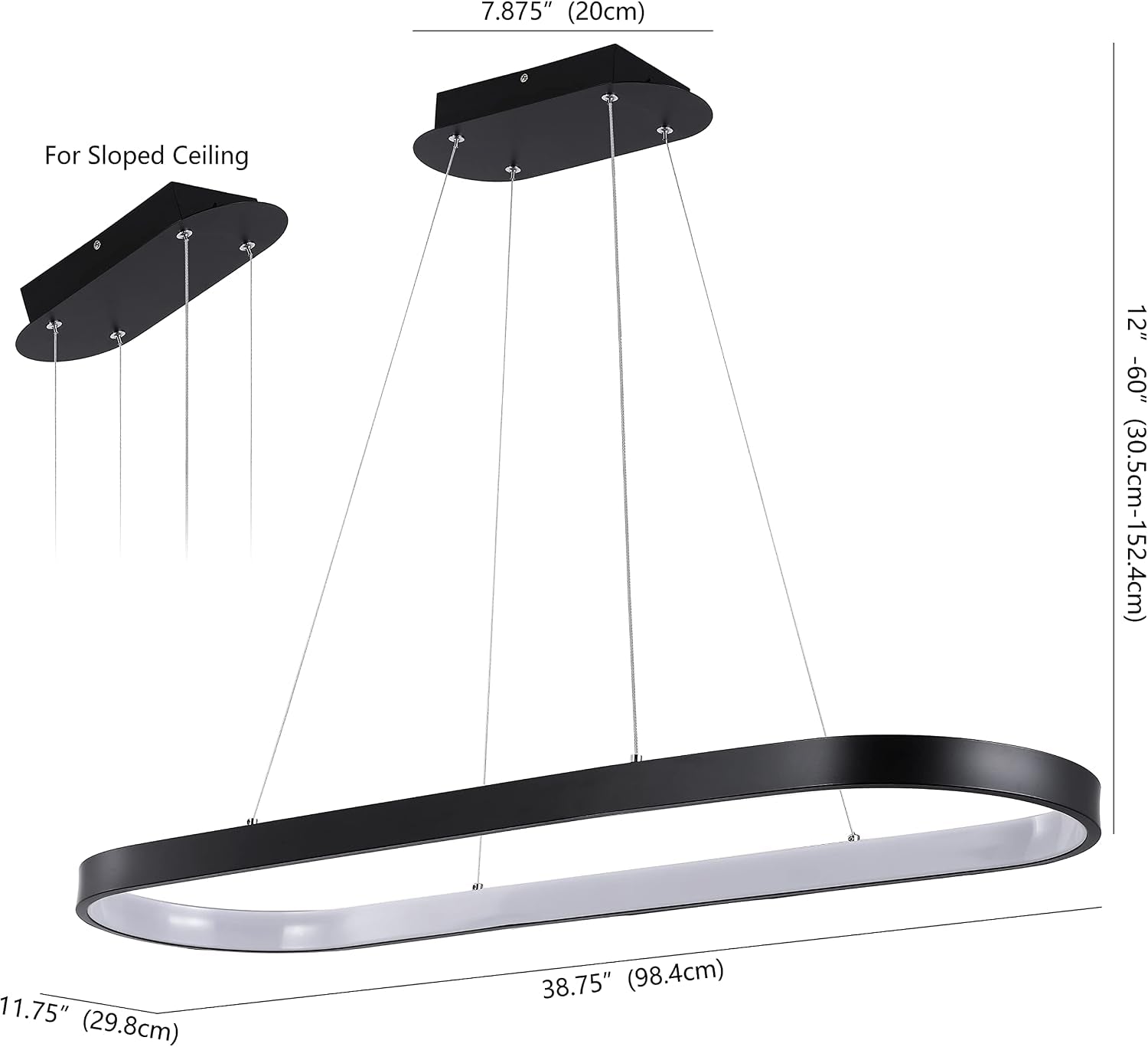 Nolan 1-Light Linear Integrated LED Pendant 38.75" Metal, Black | Modern Bohemian Oval Ring, Island Chandelier for Kitchen or Dining Room, Dimmable, Adjustable Height, 3000K, 37W